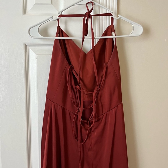 Azazie Mei bridesmaid dress, size 6, terracotta satin (w/ garment bag) - Picture 3 of 4